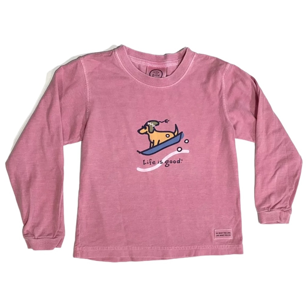 Life Is Good Toddler XXS 2T-4T Pink Long Sleeve T Shirt Dog Sledding